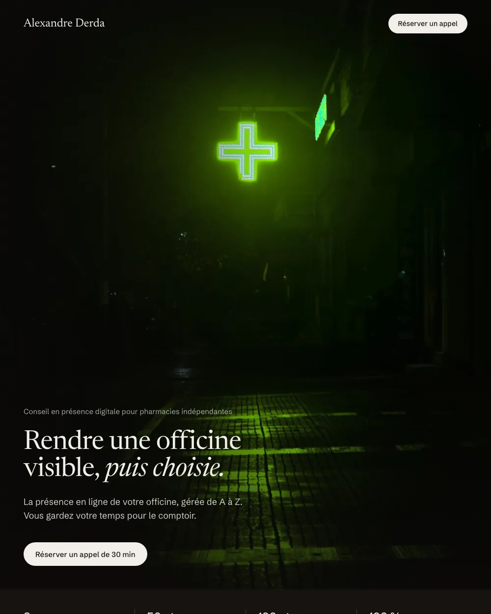 Page d'accueil du site d'Alexandre Derda, conseil pour pharmacies