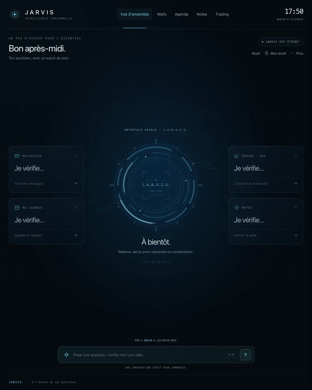 Interface de l'assistant vocal Jarvis